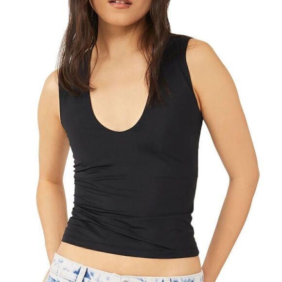 NWT Free People Black S Sleeveless Tank Nylon Second Skin Cami Seamless Sleek - Picture 1 of 6